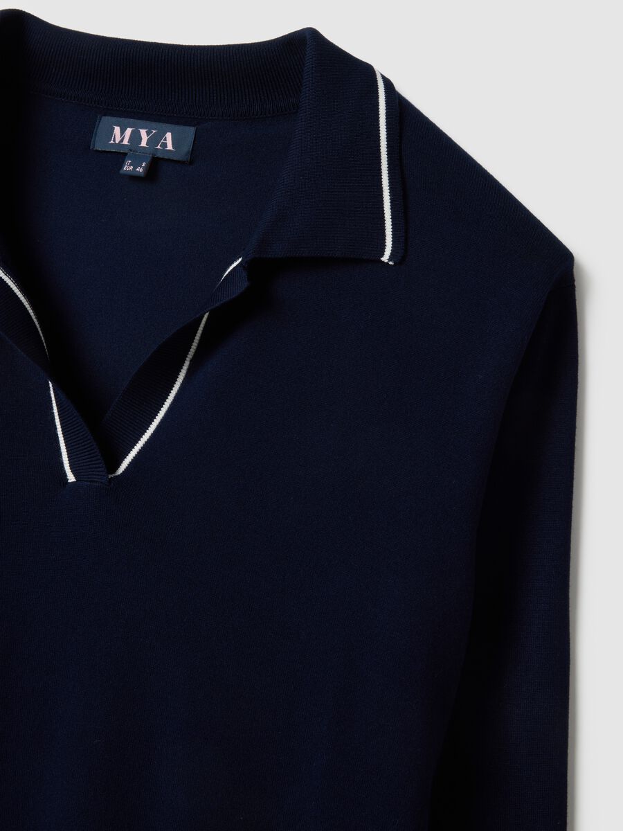 Blue viscose blend jumper with polo collar regular fit_5
