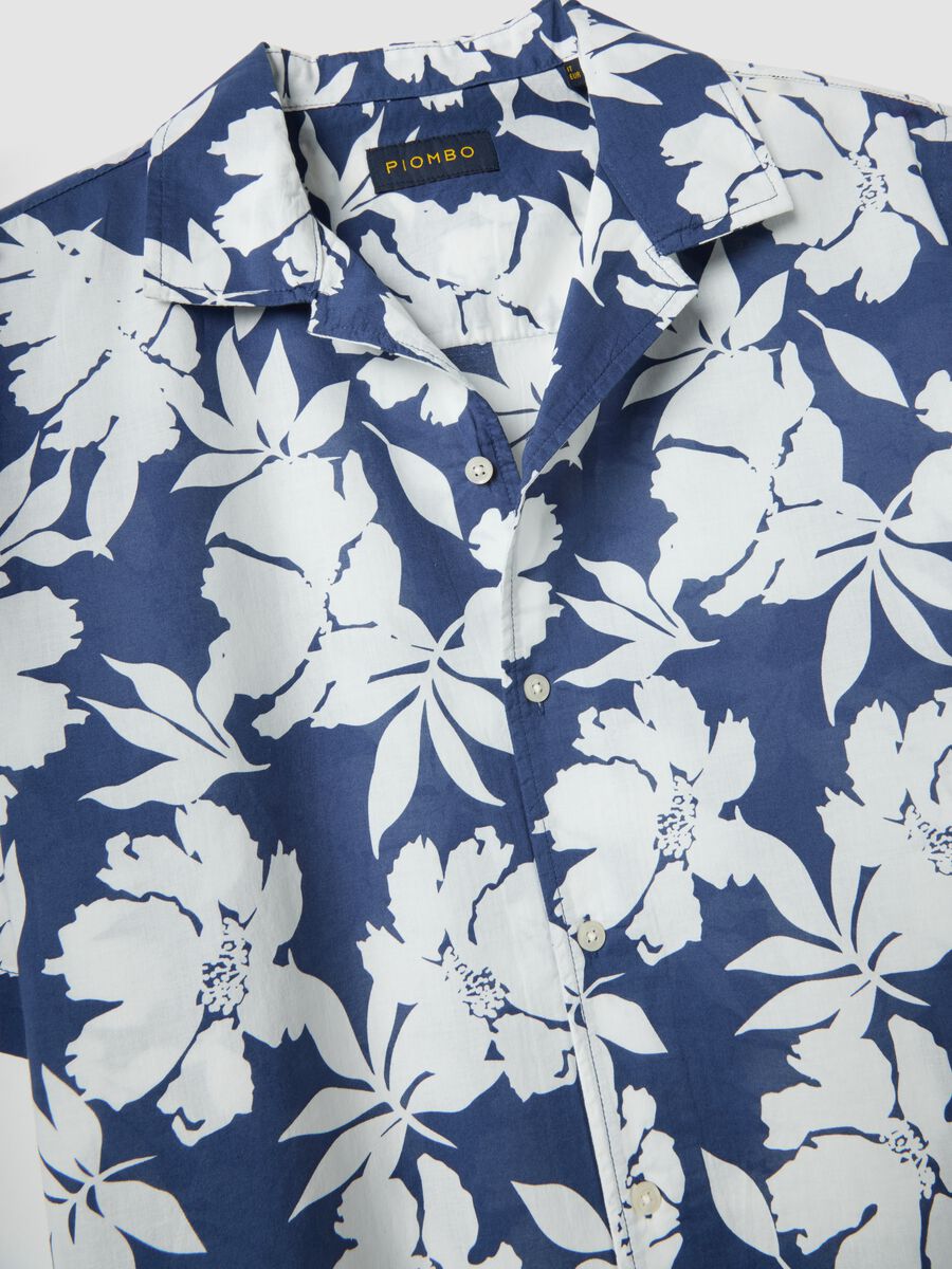 Blue organic cotton floral shirt_1