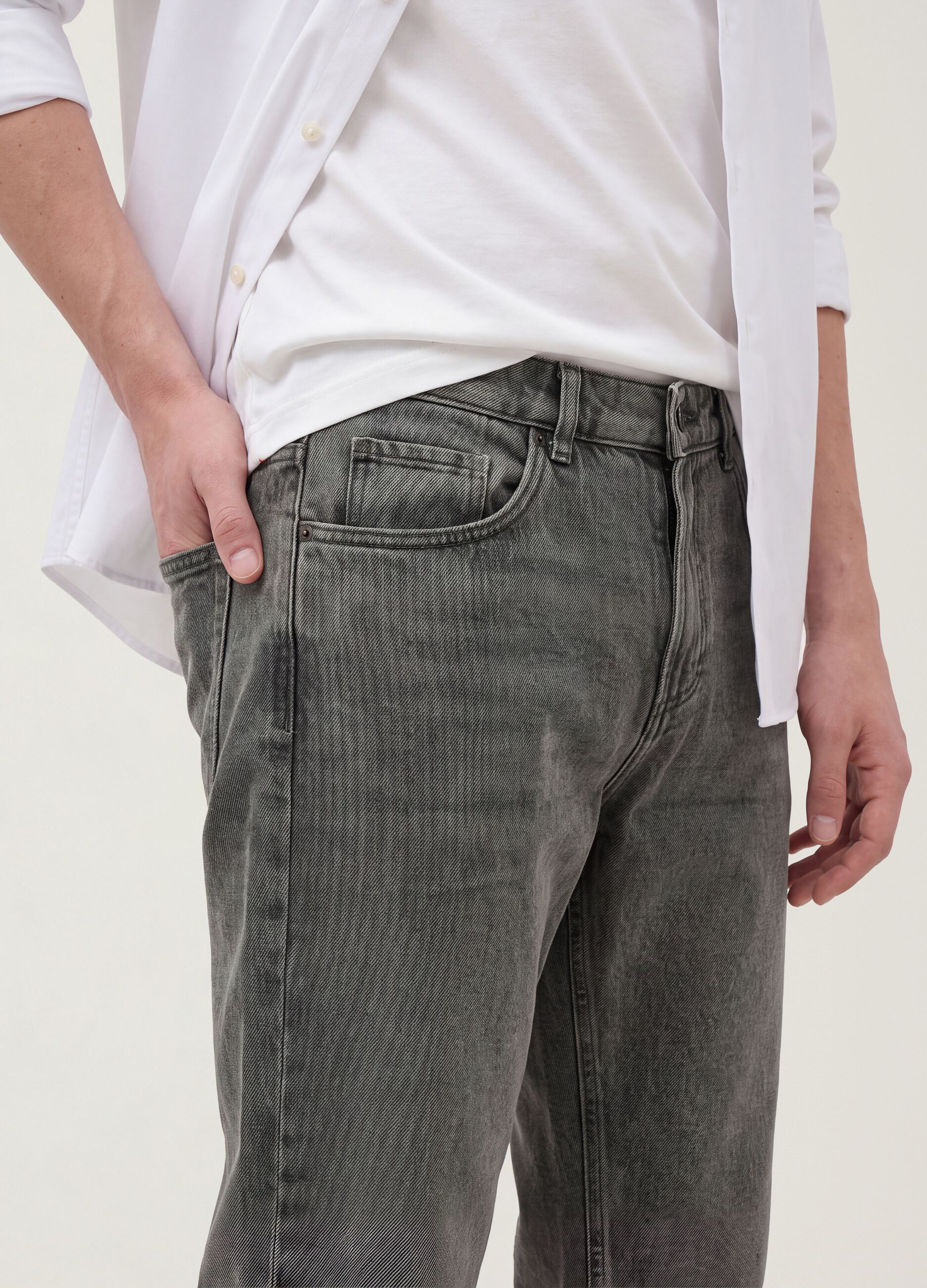 Grey regular-fit jeans in a cotton, lyocell and viscose blend