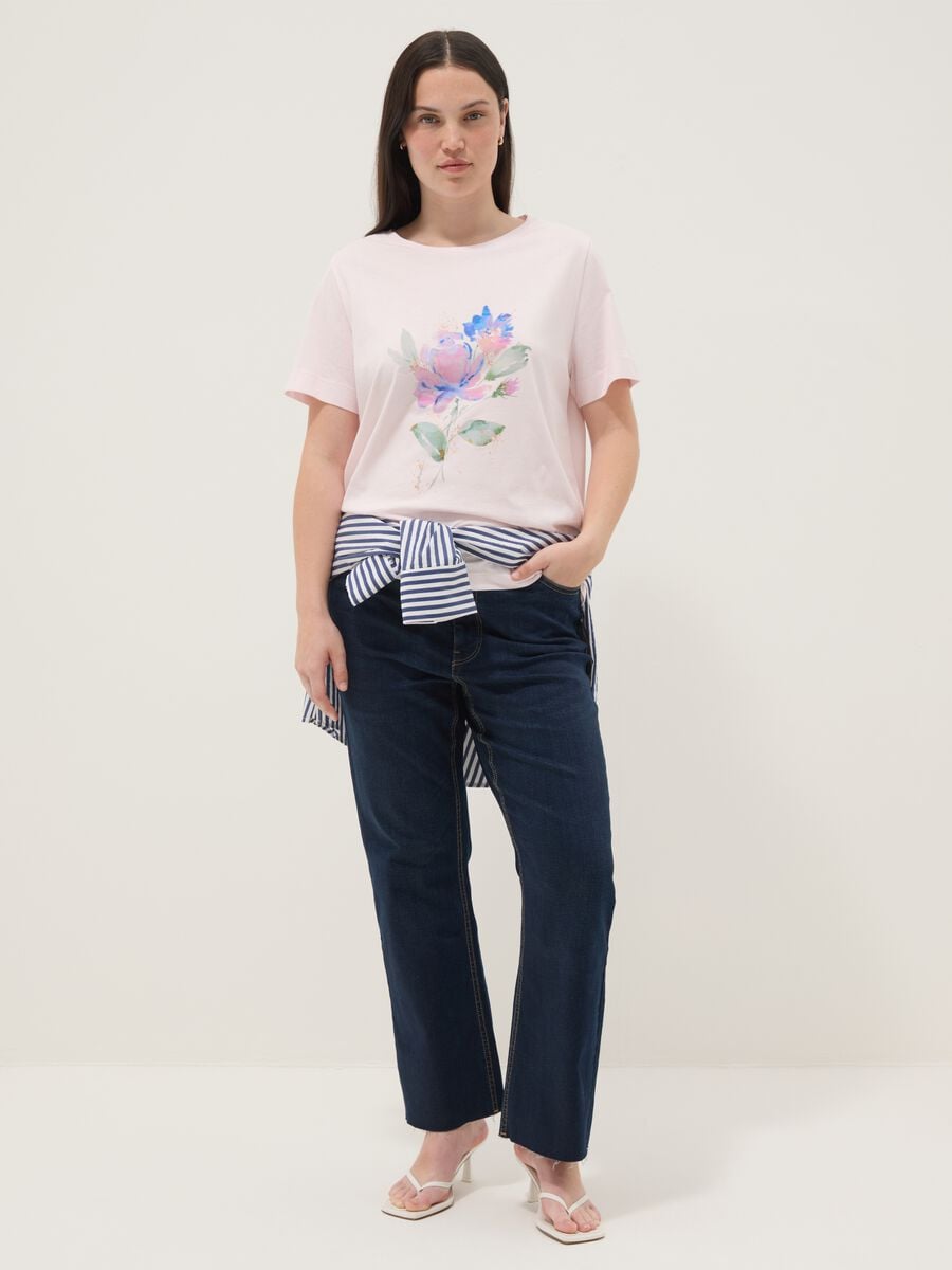Rosa T-Shirt aus reiner Baumwolle mit Kurzarm, Print und Regular Fit_2