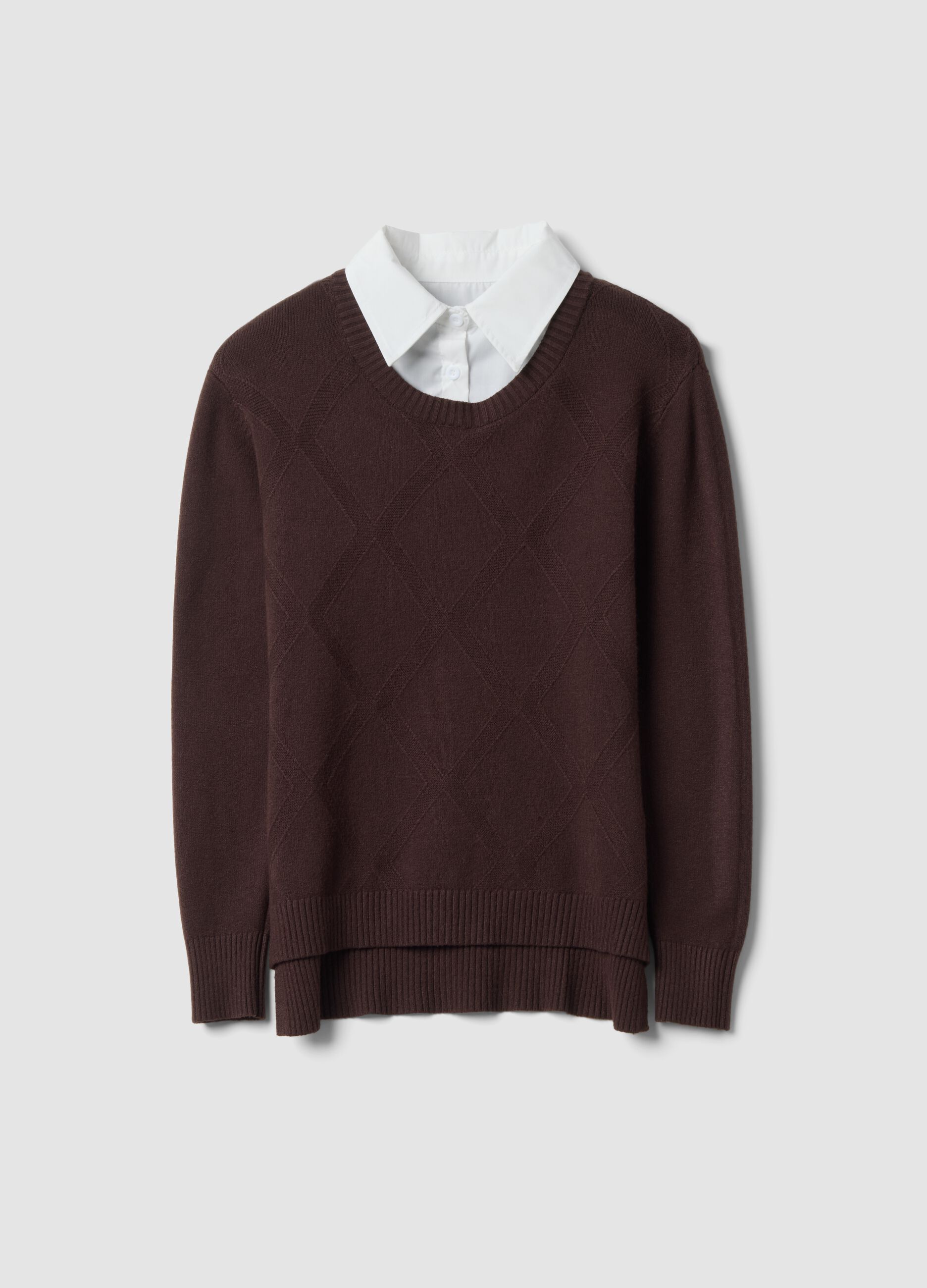 Brown viscose-blend top with shirt collar