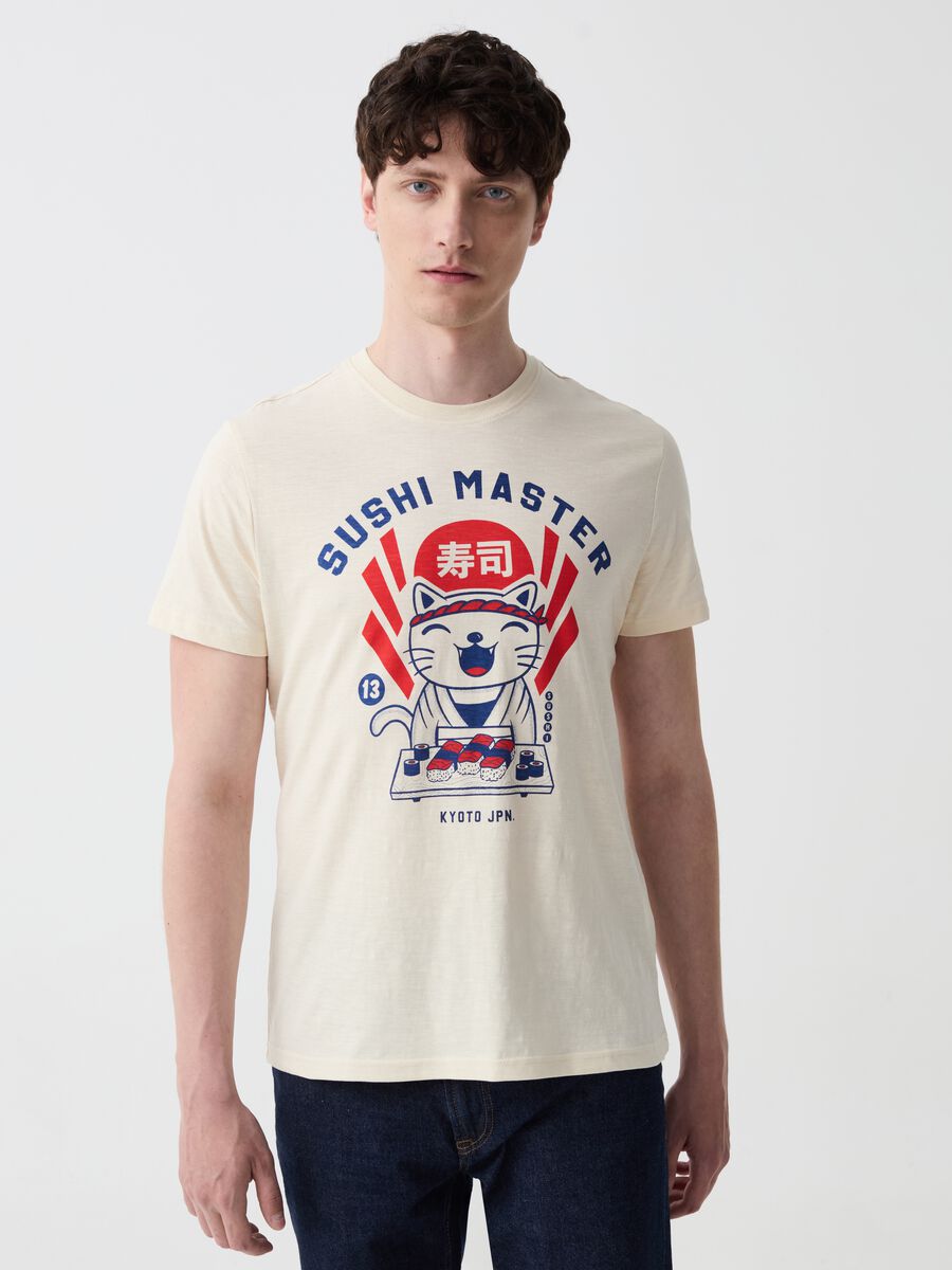 T-shirt with sushi master print_2