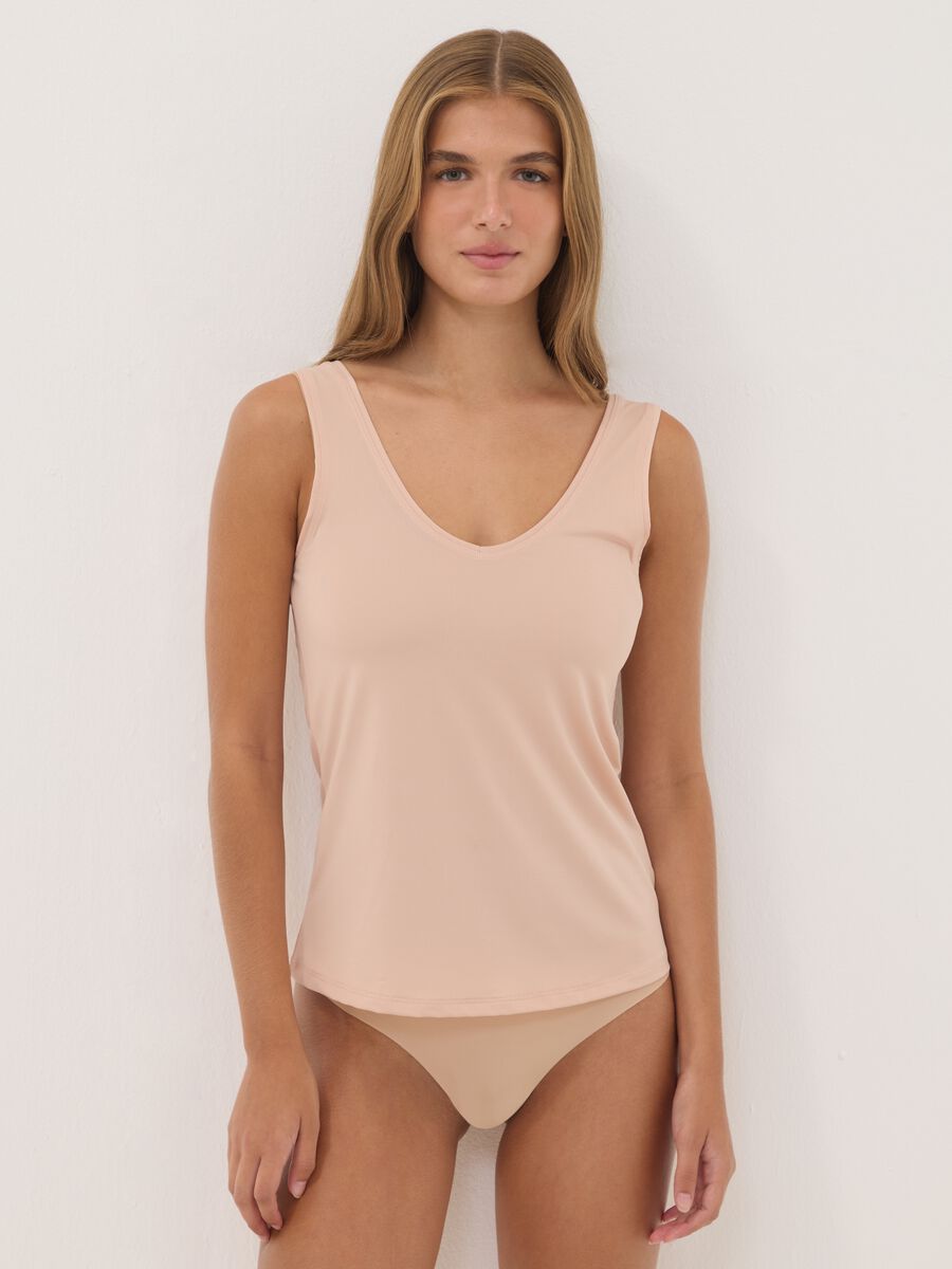 Beige stretch-fabric vest top, regular fit_0