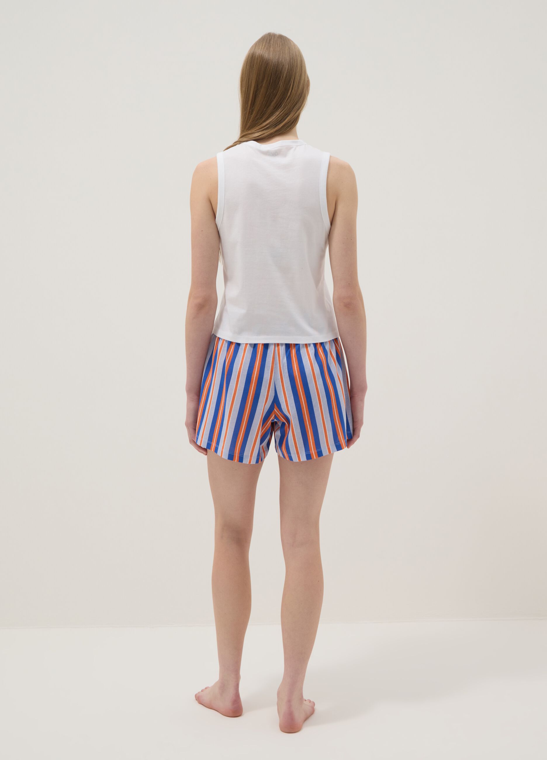 Multicolour pure cotton short pyjamas, regular fit, with embroidery