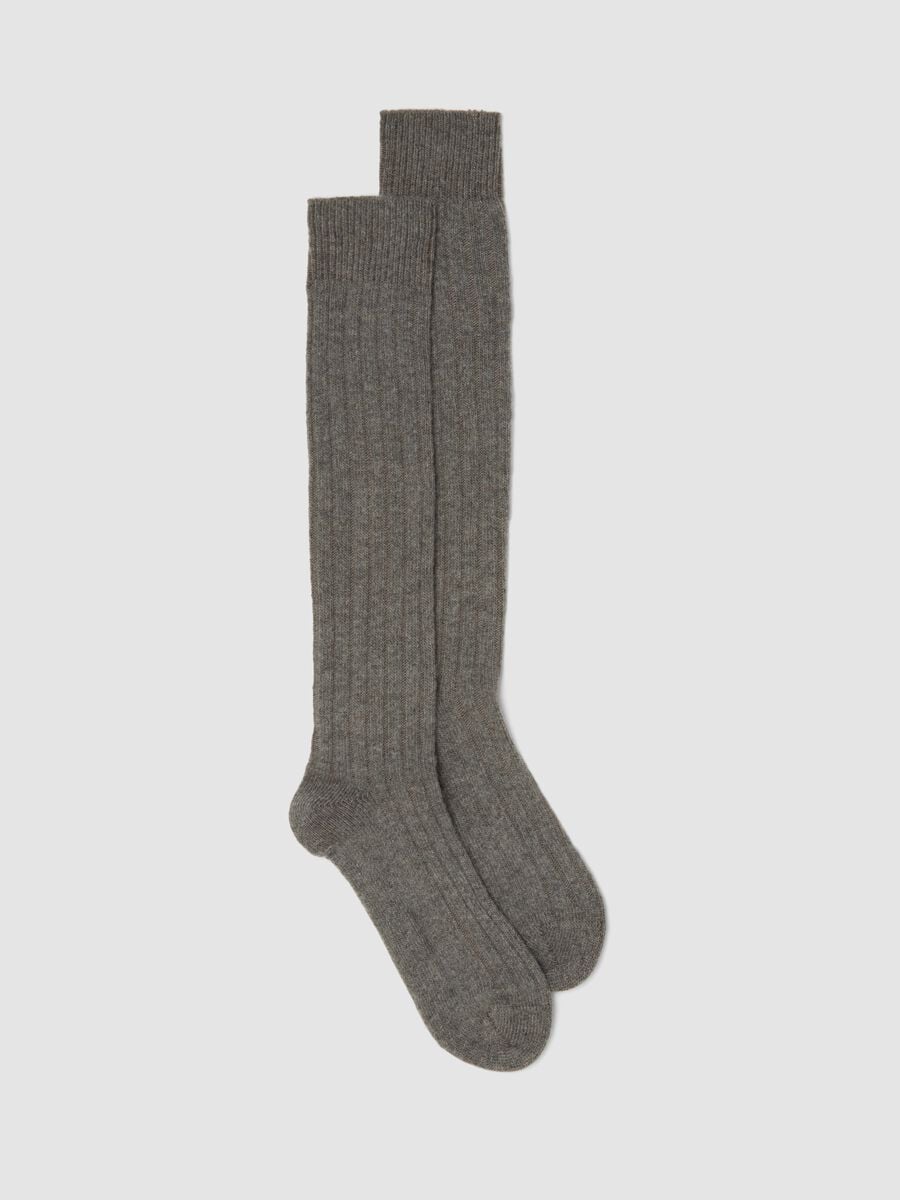 Long grey socks in wool, viscose and stretch cashmere_0
