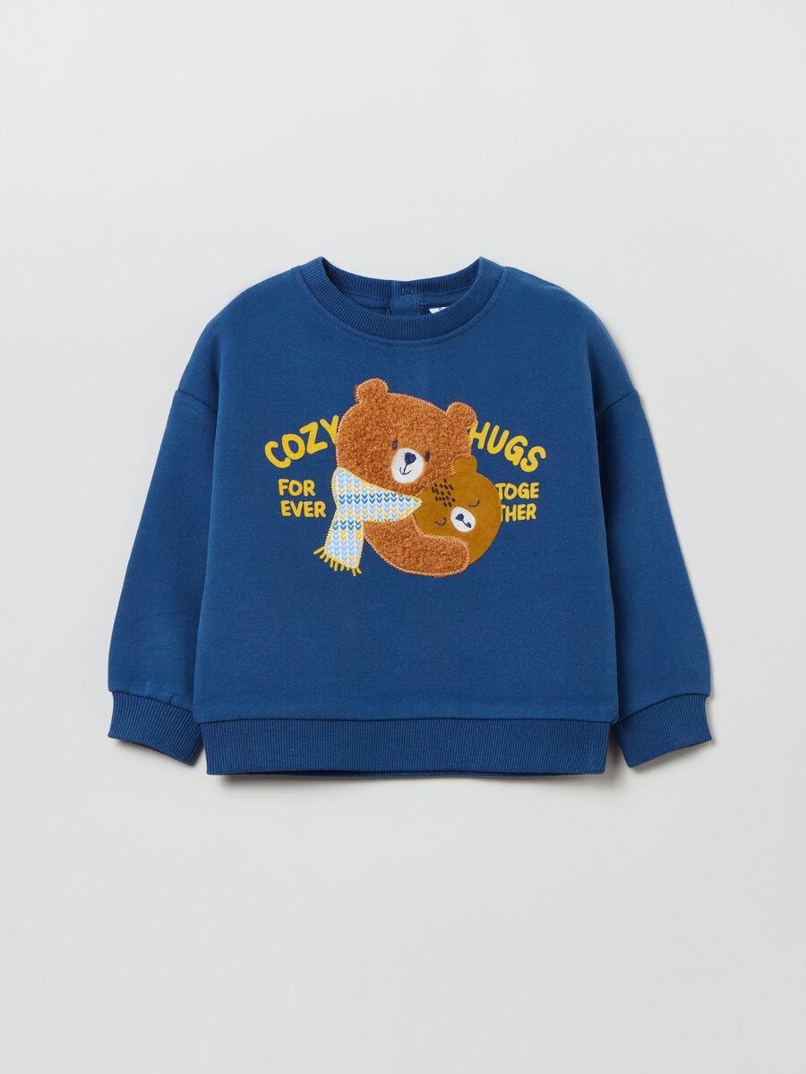 Sweatshirt with teddy bears embroidery and lettering_0