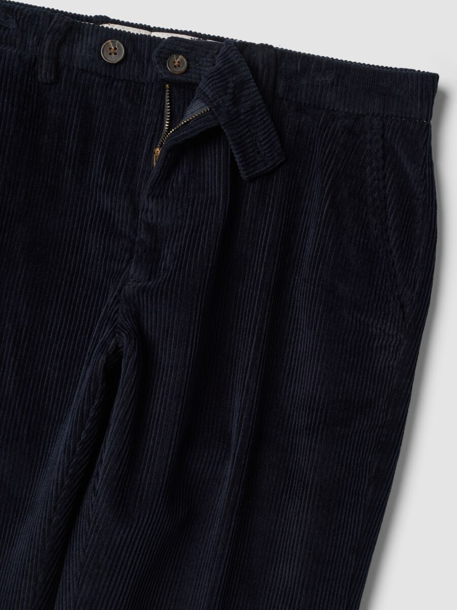 Pantaloni blu in cotone elasticizzato a coste_1