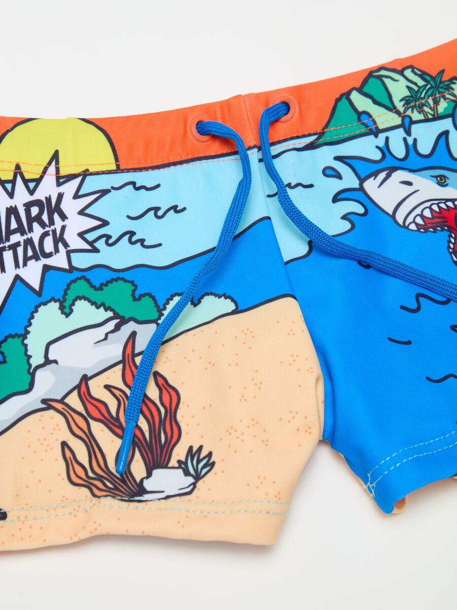 Swimming trunks with print and drawstring_1