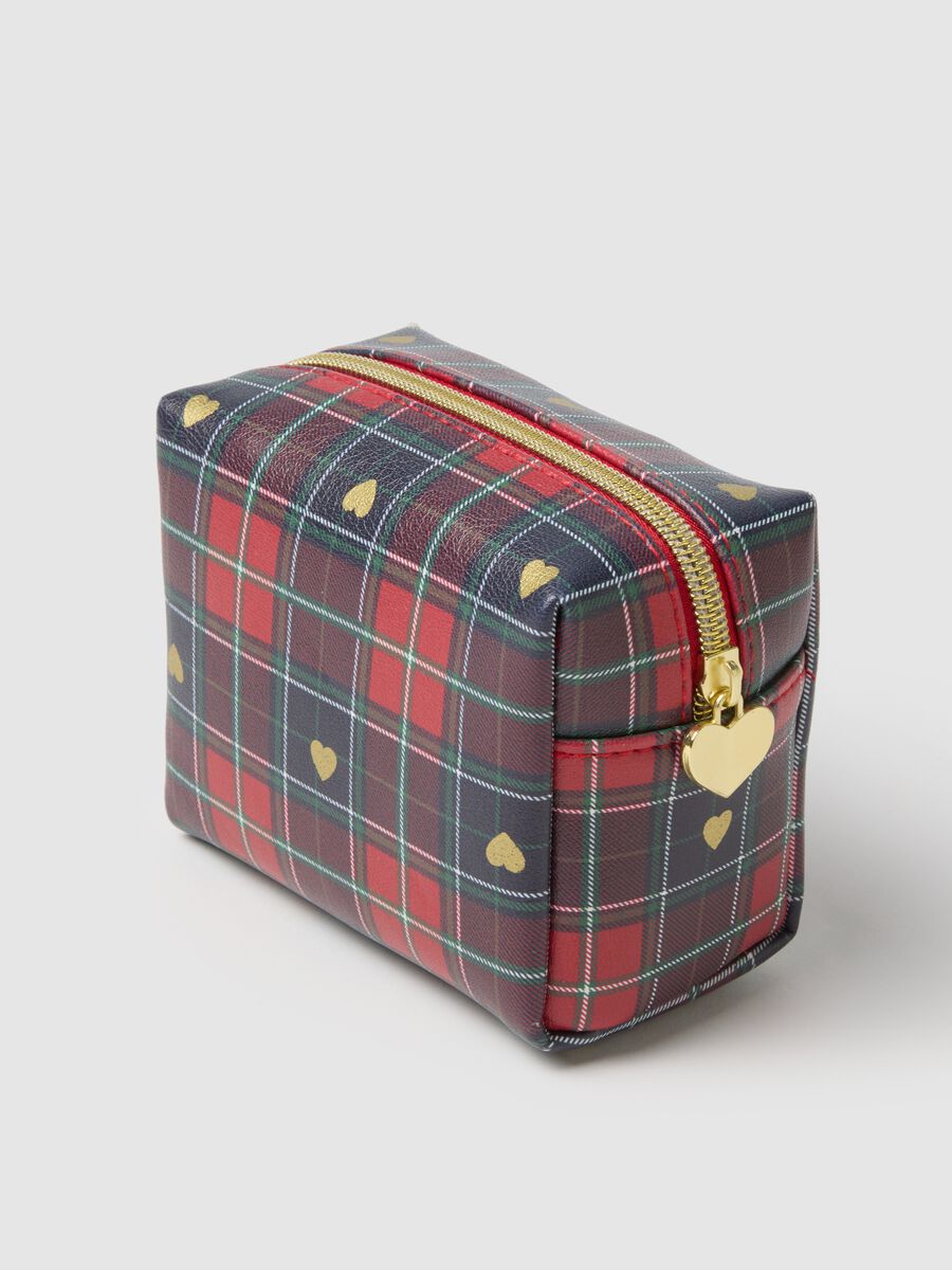 Multicolour checkered cosmetic bag with hearts_1