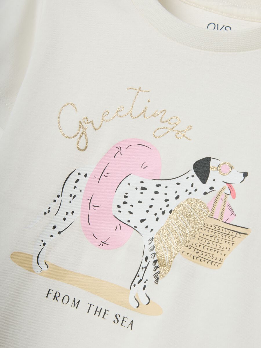 White girls&rsquo; T-shirt in pure organic cotton with print and glitter_2