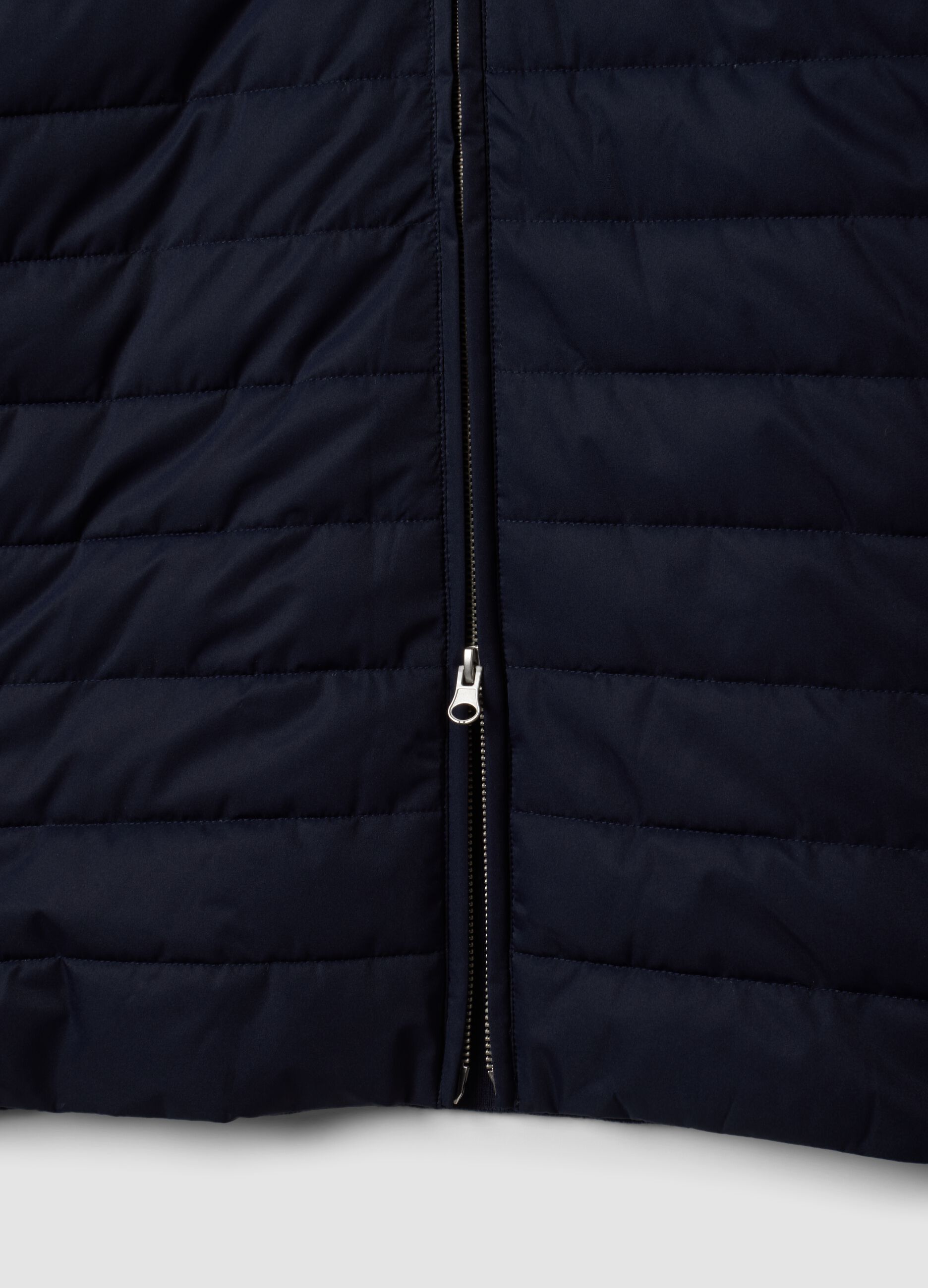 Blue pure cotton zip jacket with knitted sleeves, regular fit