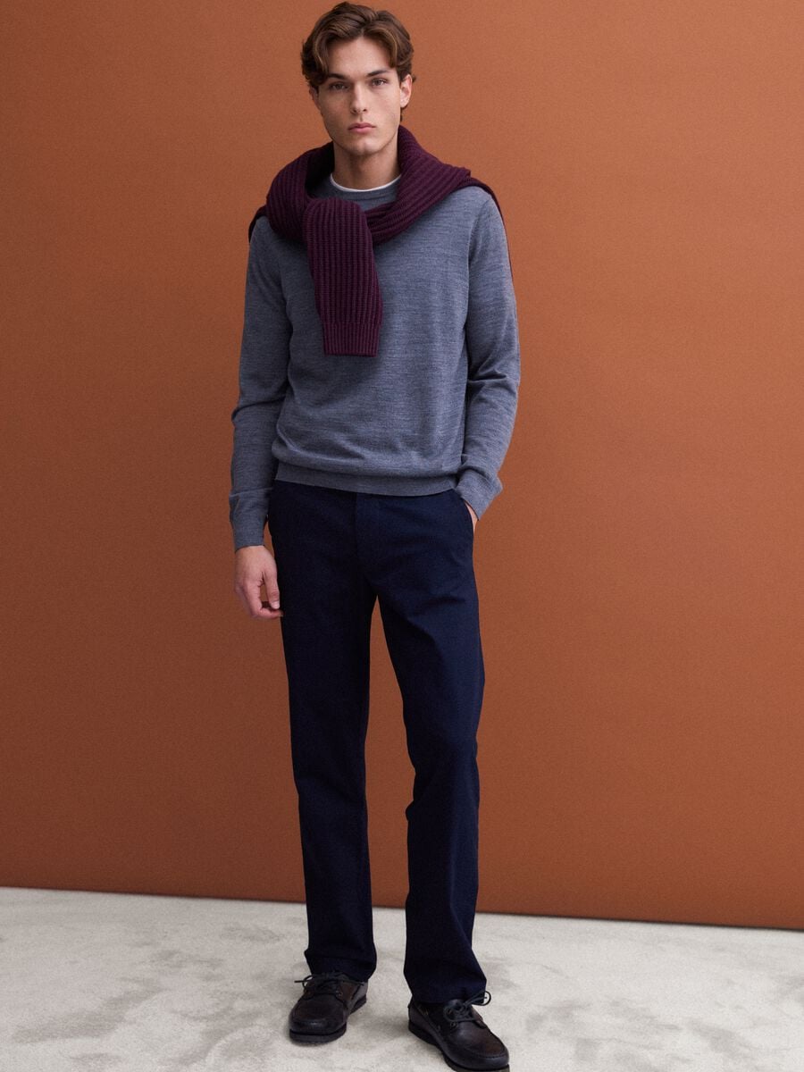 Grey crew-neck pure merino wool jumper, regular fit_2