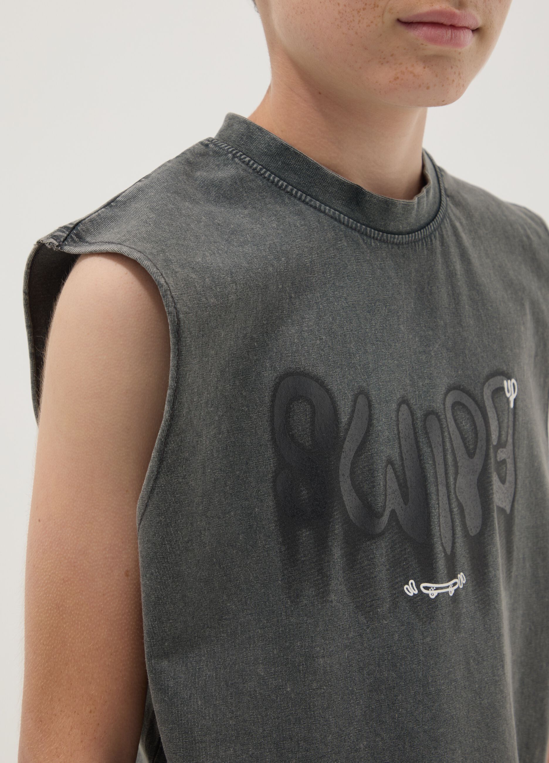Black oversized pure cotton vest top