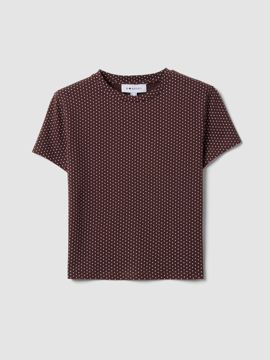 Braunes Cropped-T-Shirt aus reiner Baumwolle mit Punkten, Regular Fit_0