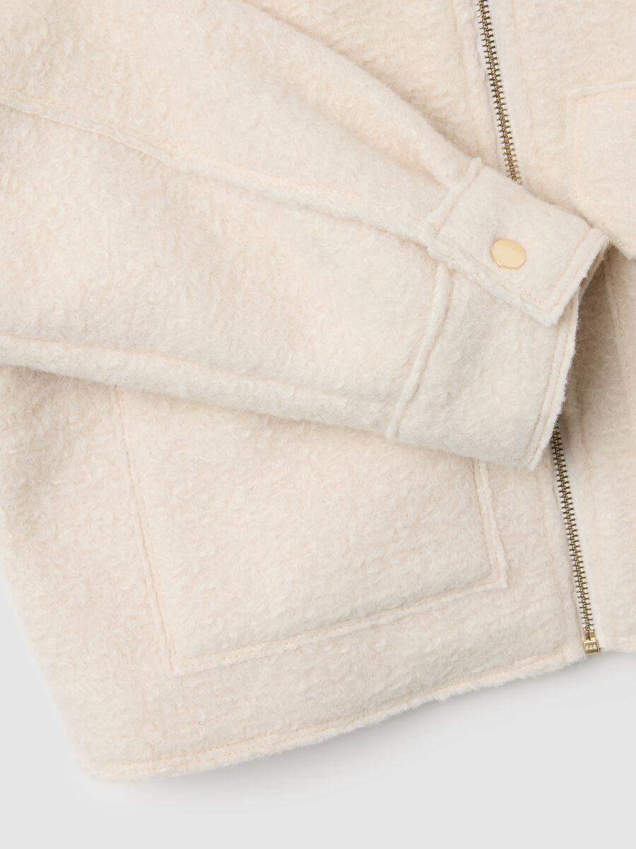 White Regular Fit Jacket with Zip_6