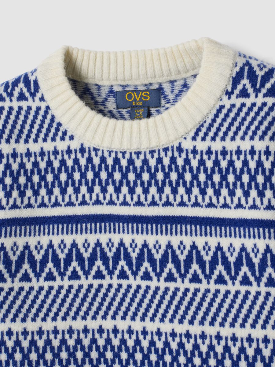 Ivory and royal blue jacquard crew-neck jumper, regular fit_2