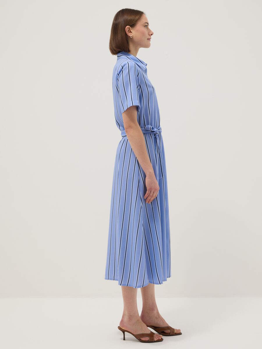 Pure viscose multicolour striped regular fit dress with belt_1