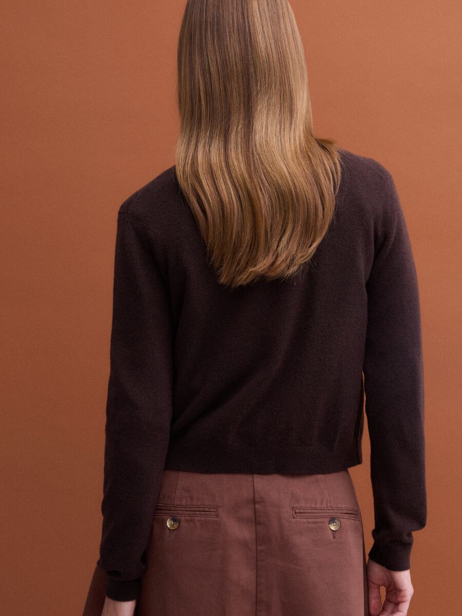 Brown pure wool crew-neck cardigan_3