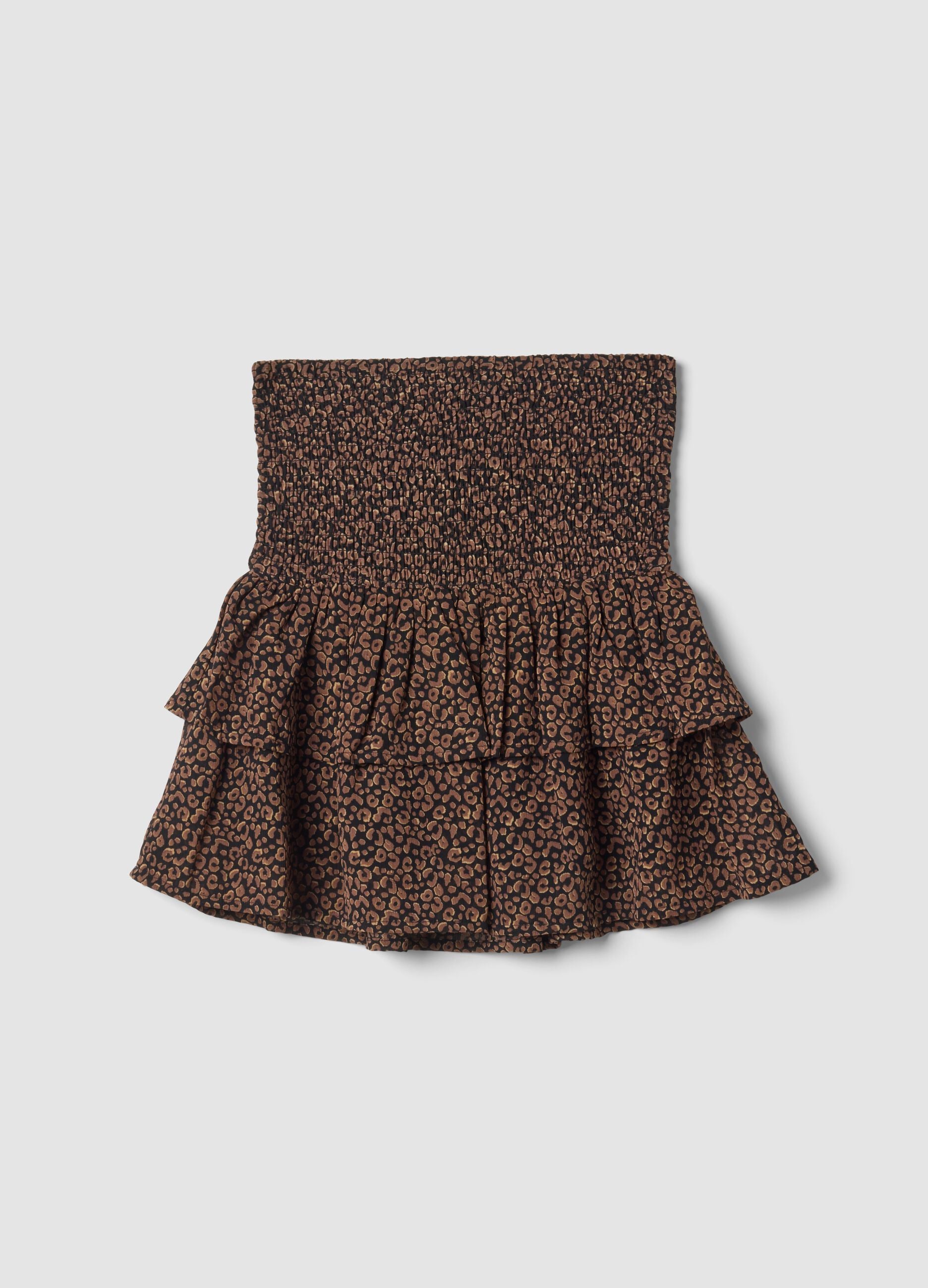 Braun-schwarzer Rock mit Animal-Print und Volants