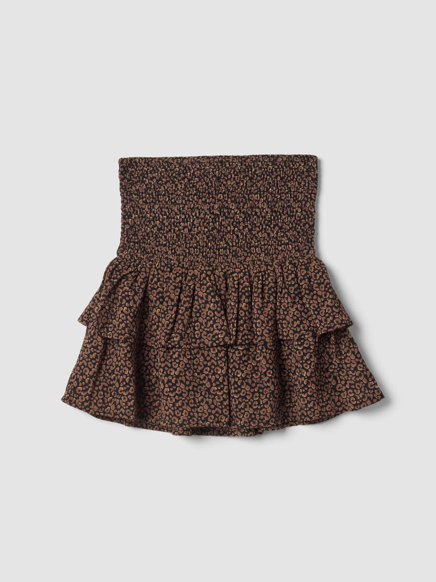 Brown and black animal print skirt with ruffles_0