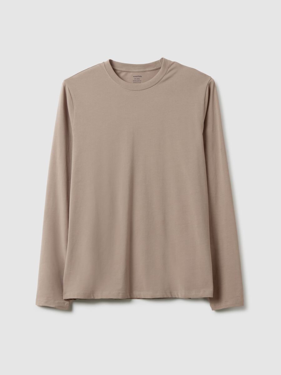 Beige long-sleeve stretch cotton t-shirt regular fit_4