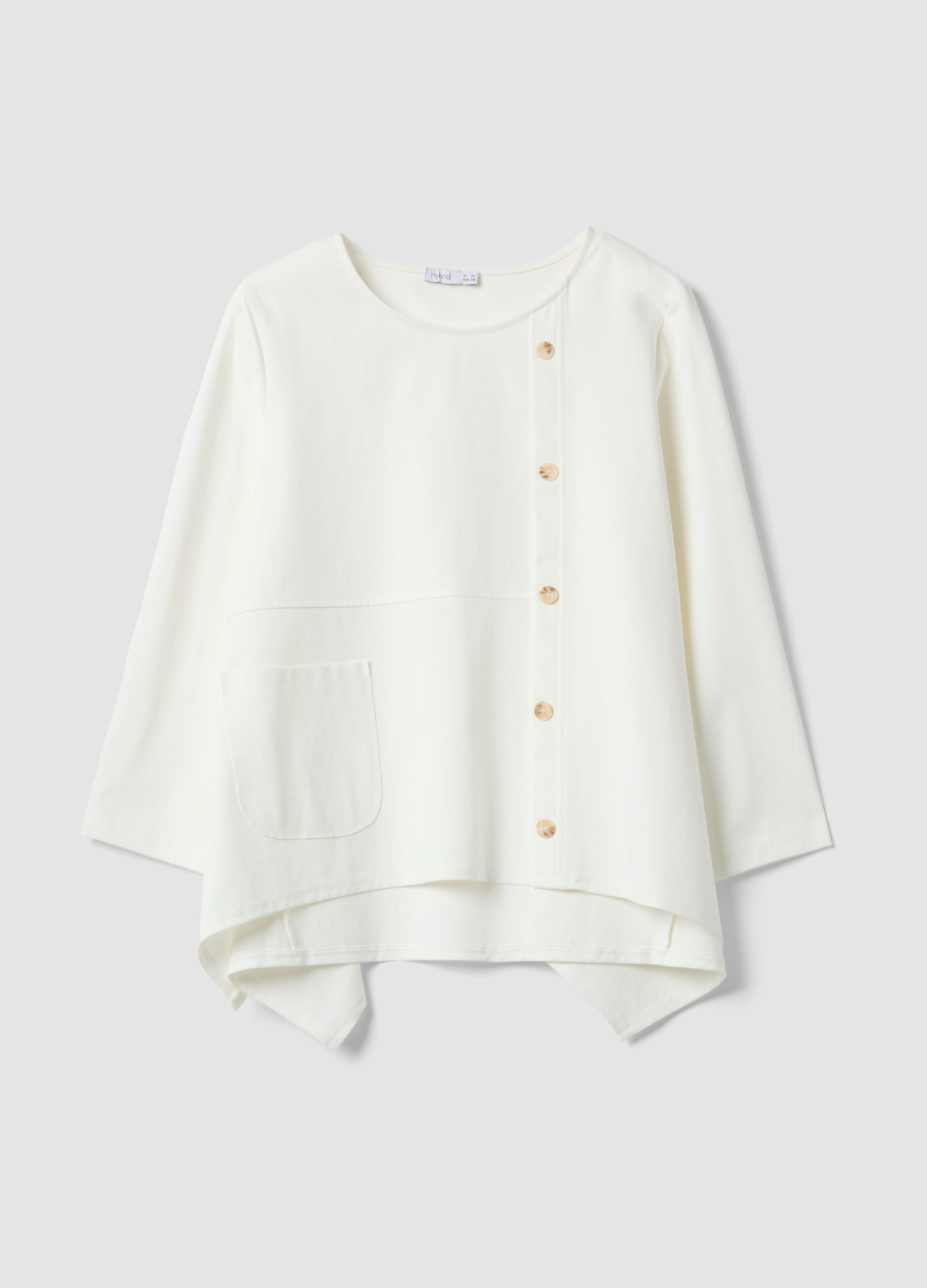 Wei&szlig;e Bluse aus Stretch-Baumwolle mit Kn&ouml;pfen, Regular Fit