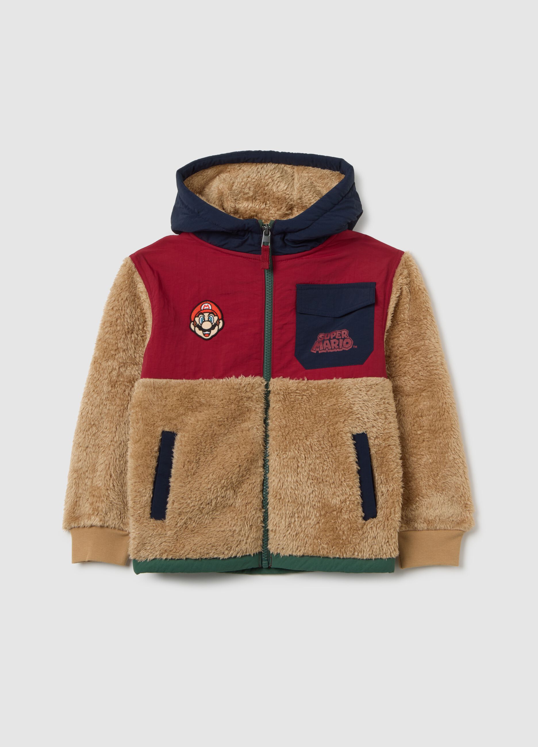 Sweatshirt multicolor de sherpa infantil, fecho completo, corte regular com estampas