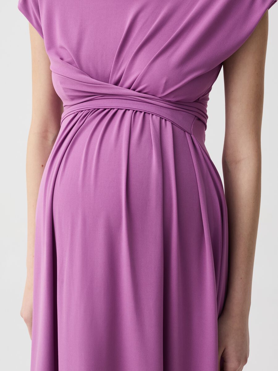 Solid colour sleeveless maternity dress_3