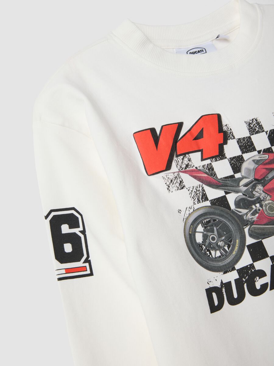 T-shirt bianca in cotone elasticizzato con stampa Ducati per bambino_2