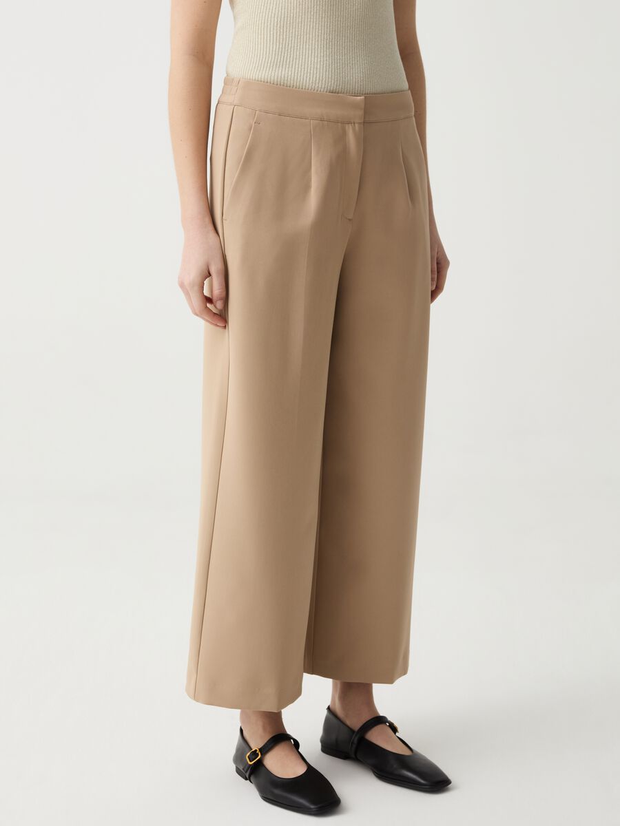 Wide-leg cropped trousers with darts_1