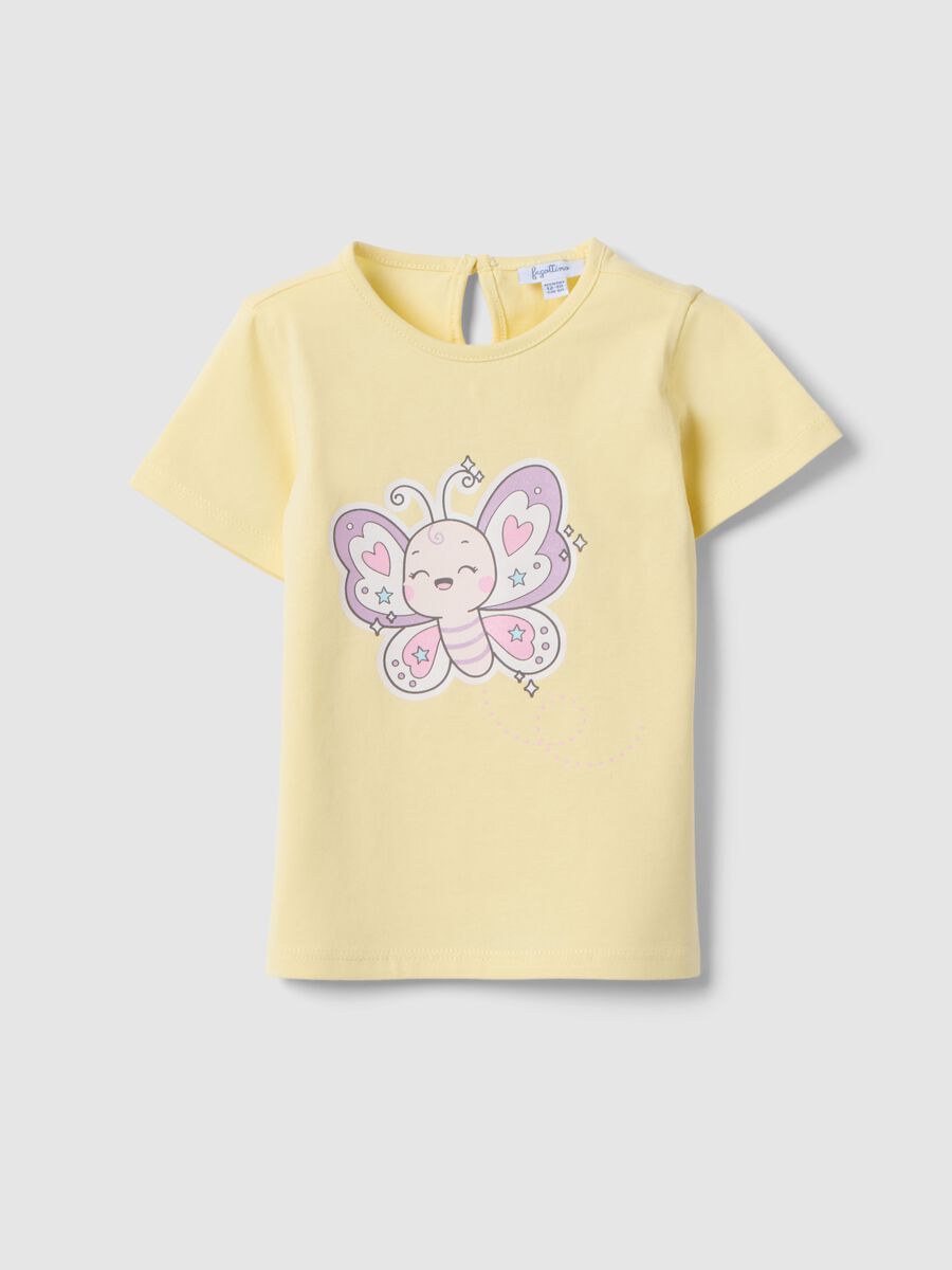 T-shirt in puro cotone giallo da bimba regular fit con farfalla_0