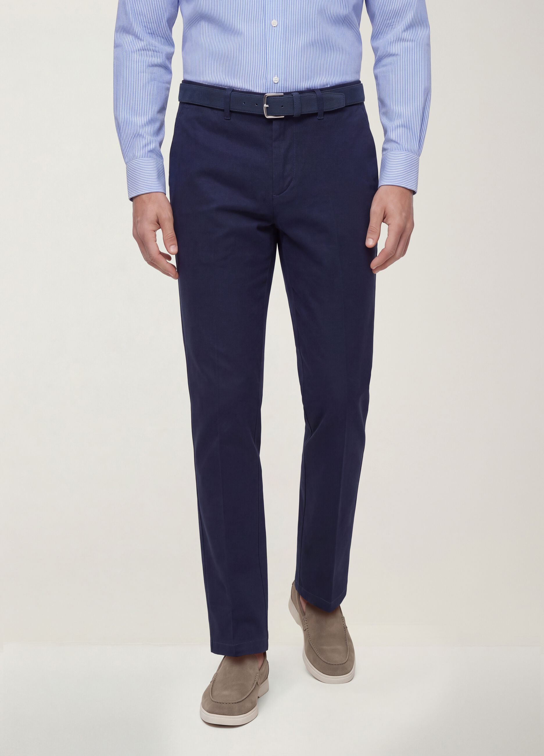 Blue regular tapered-fit stretch cotton twill chino trousers