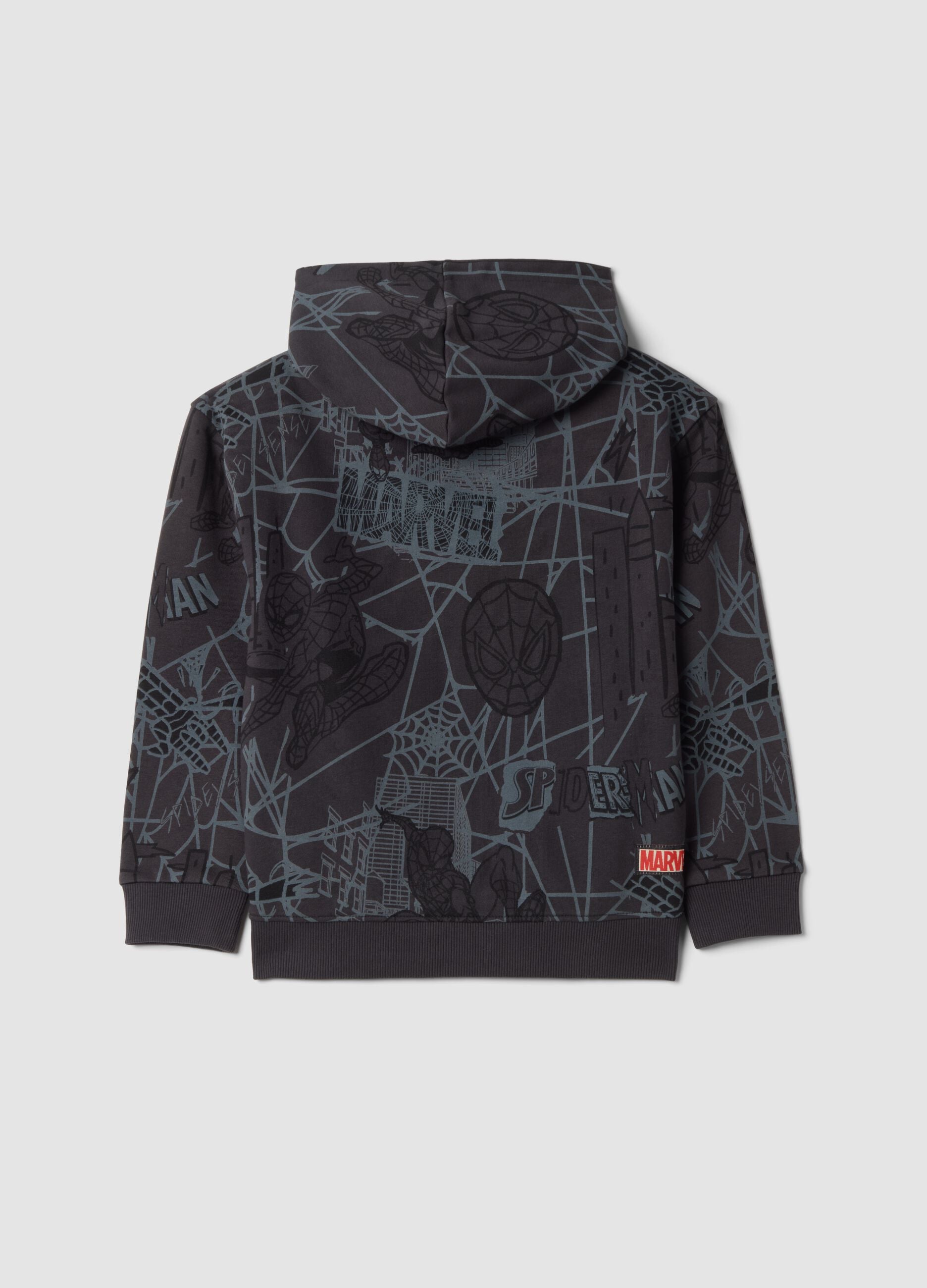 Felpa grigio scuro in misto cotone con cappuccio e stampa MARVEL Spider-Man