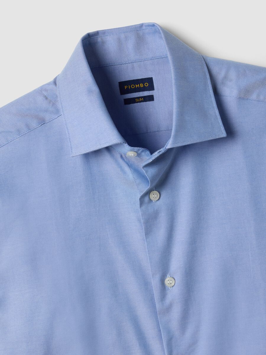 Camicia oxford azzurra in puro cotone doppio ritorto slim fit_1