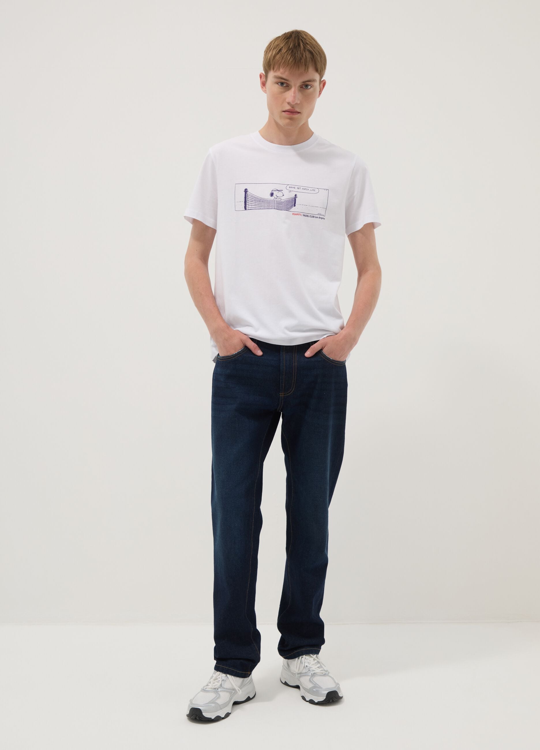 White pure cotton T-shirt with front print