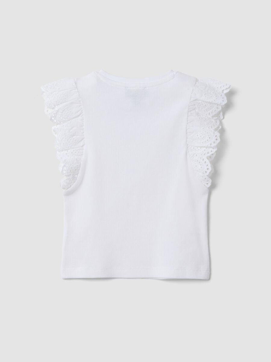 White stretch cotton girls&rsquo; vest top with ruffles_1