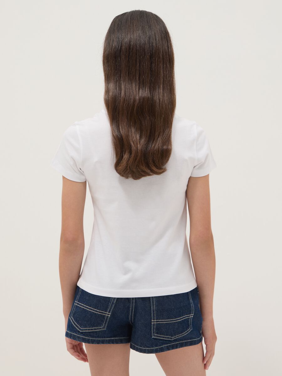 Girls' white organic cotton short-sleeved T-shirt, regular fit_2
