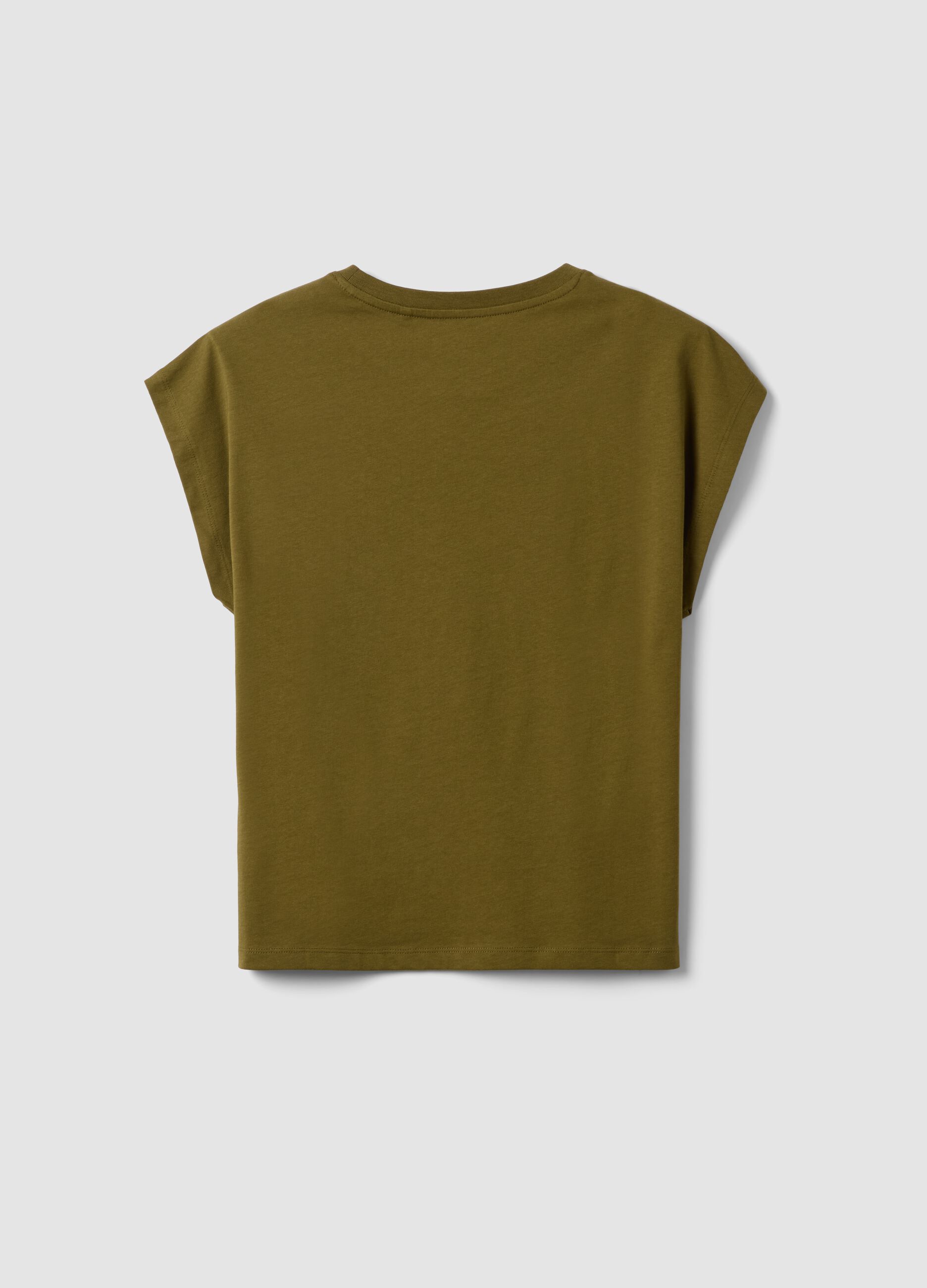 Green pure cotton regular-fit short-sleeve T-shirt