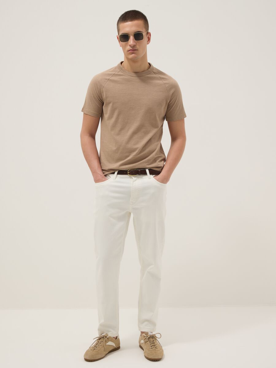 Beige pure cotton regular fit T-shirt_1