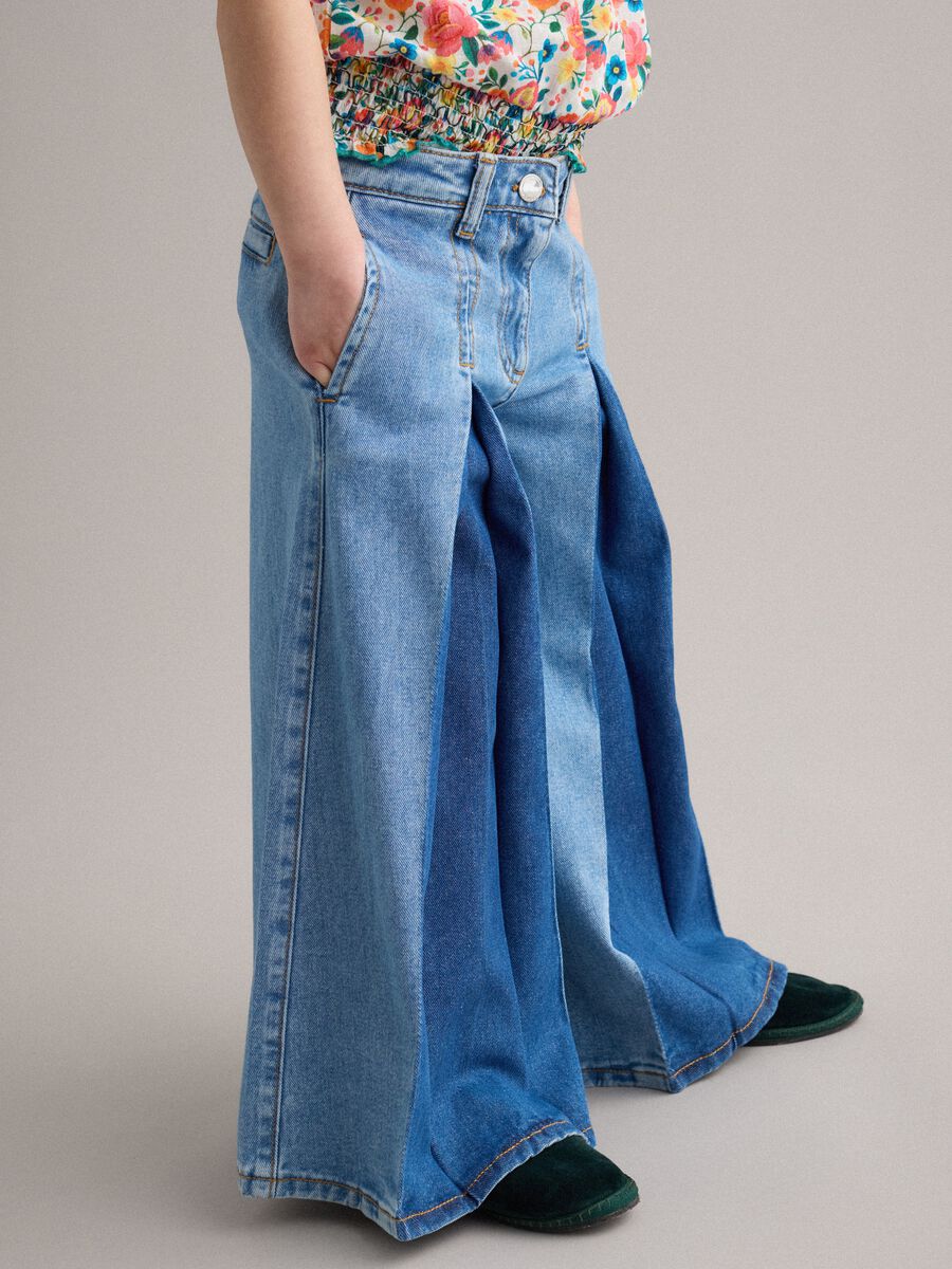 Girls' Pure Cotton Denim Super Wide Leg Jeans_1