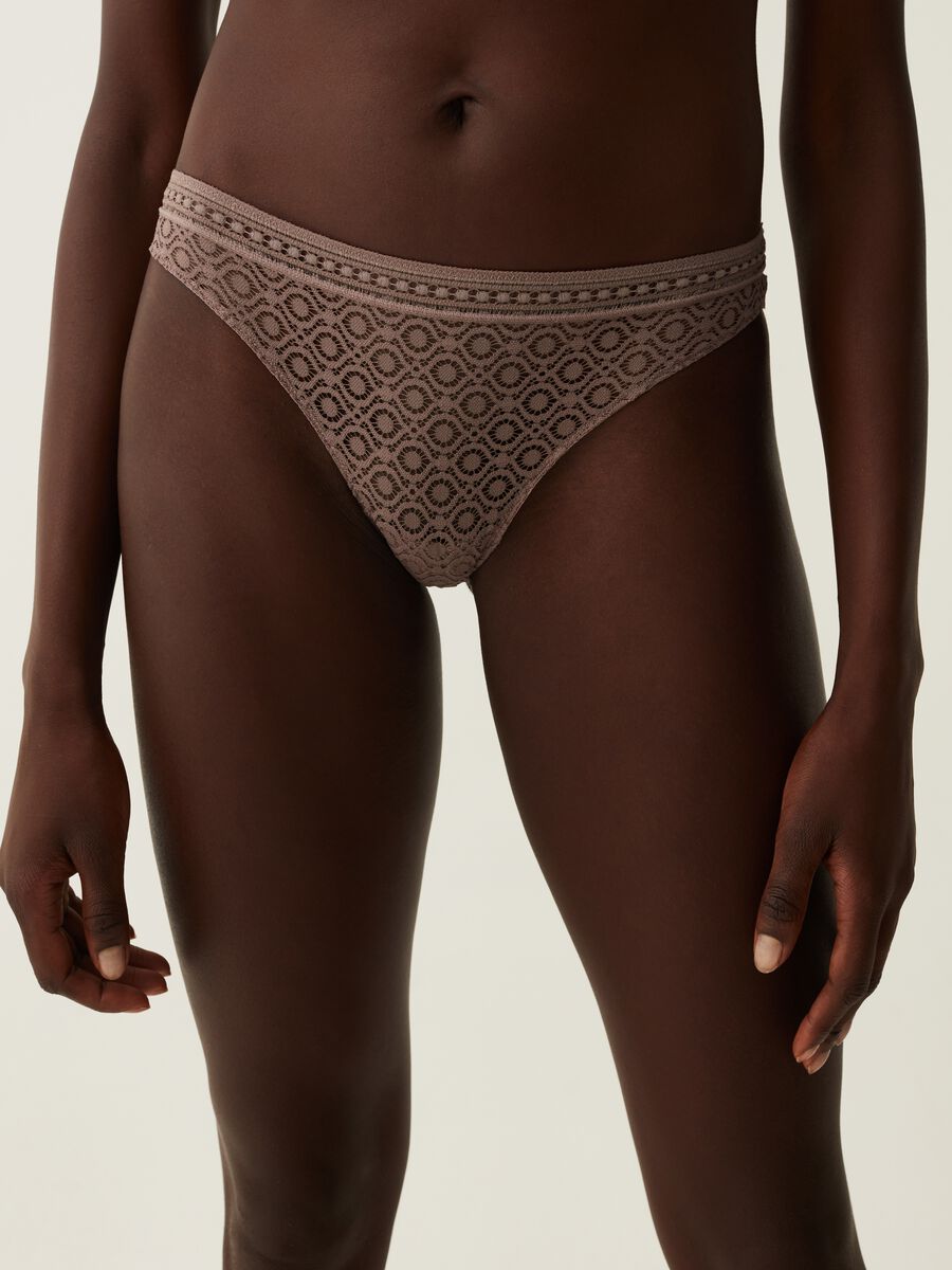 Microfibre Brazilian-cut briefs with lace on the front_1