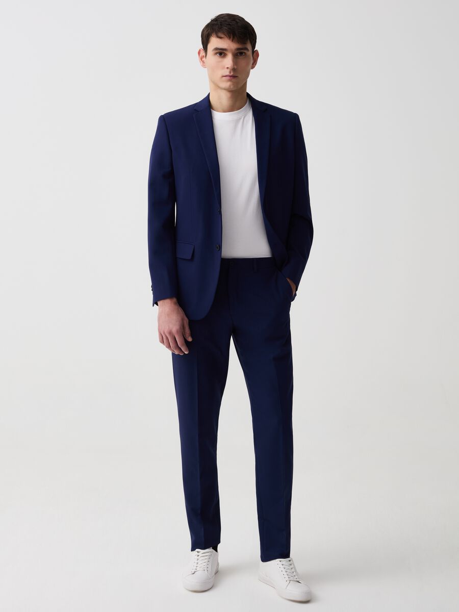 Solid colour slim-fit trousers_0