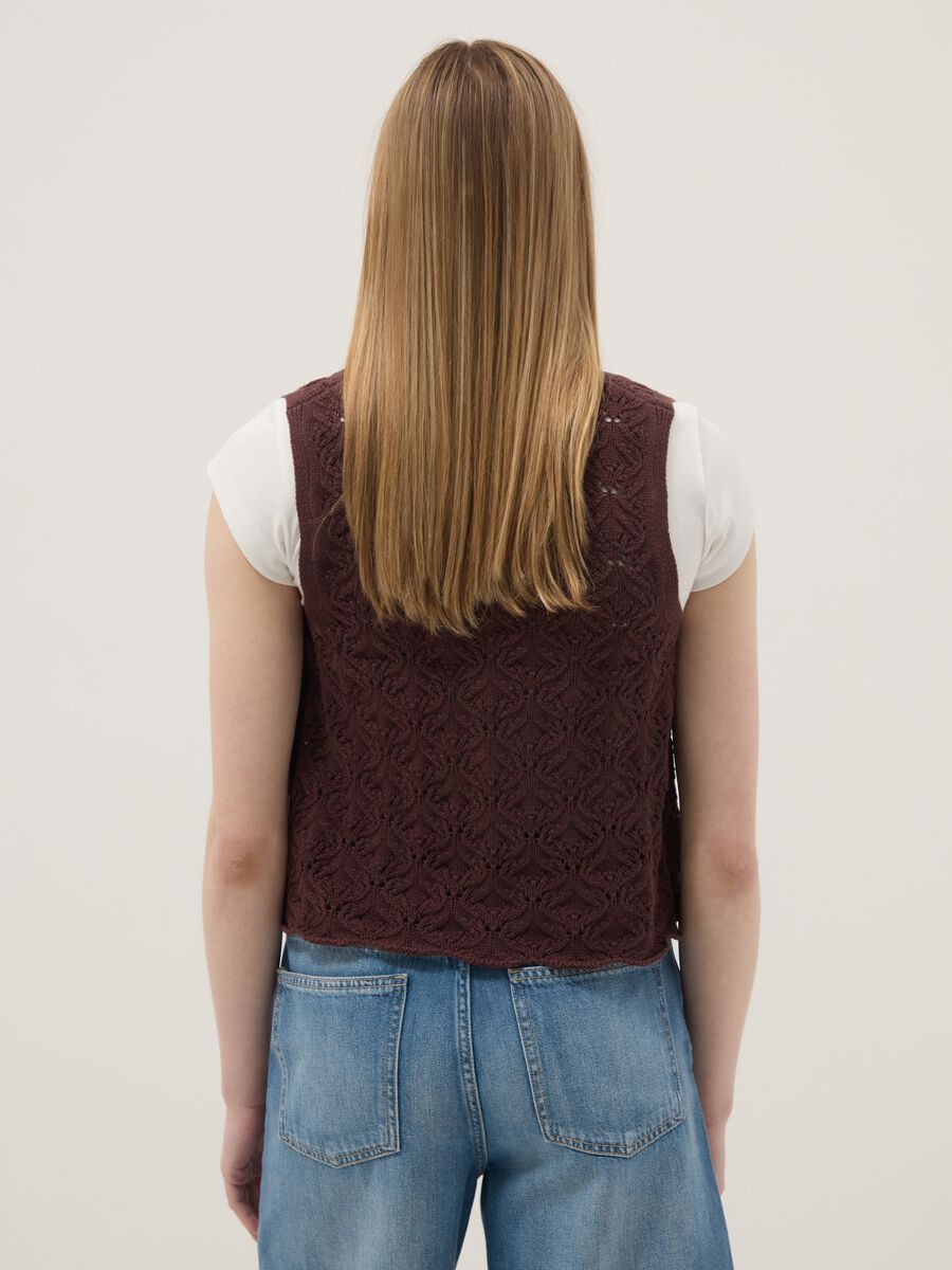 Braune Weste aus reiner Baumwolle im Regular Fit mit Bindeb&auml;ndern und tiefem V-Ausschnitt_3