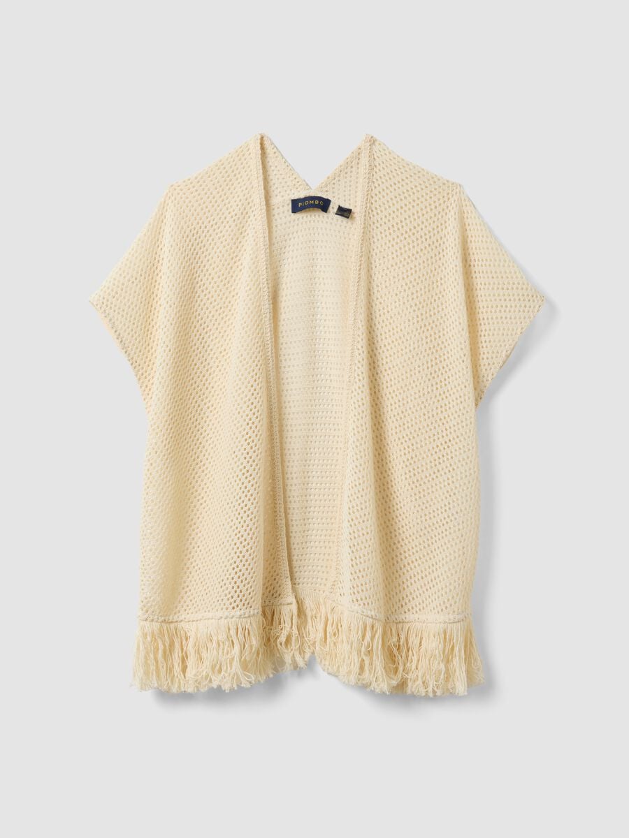 Beige crochet viscose-blend cardigan with fringes_4