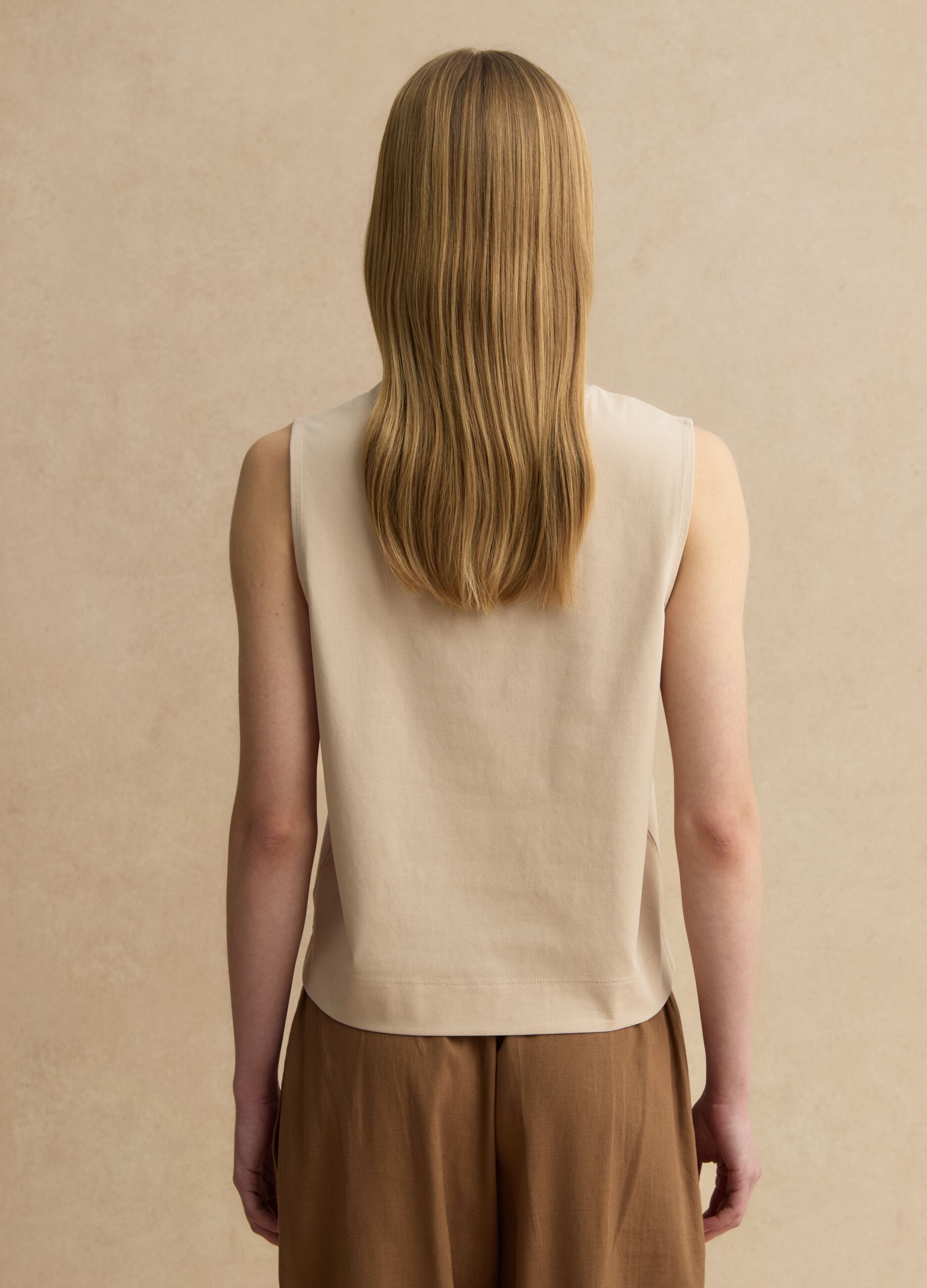 Beige cotton-blend tank top