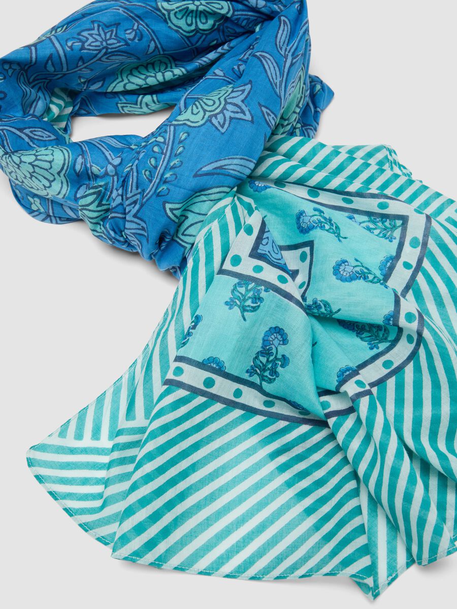 Foulard azul claro de algod&oacute;n puro con estampado floral_1
