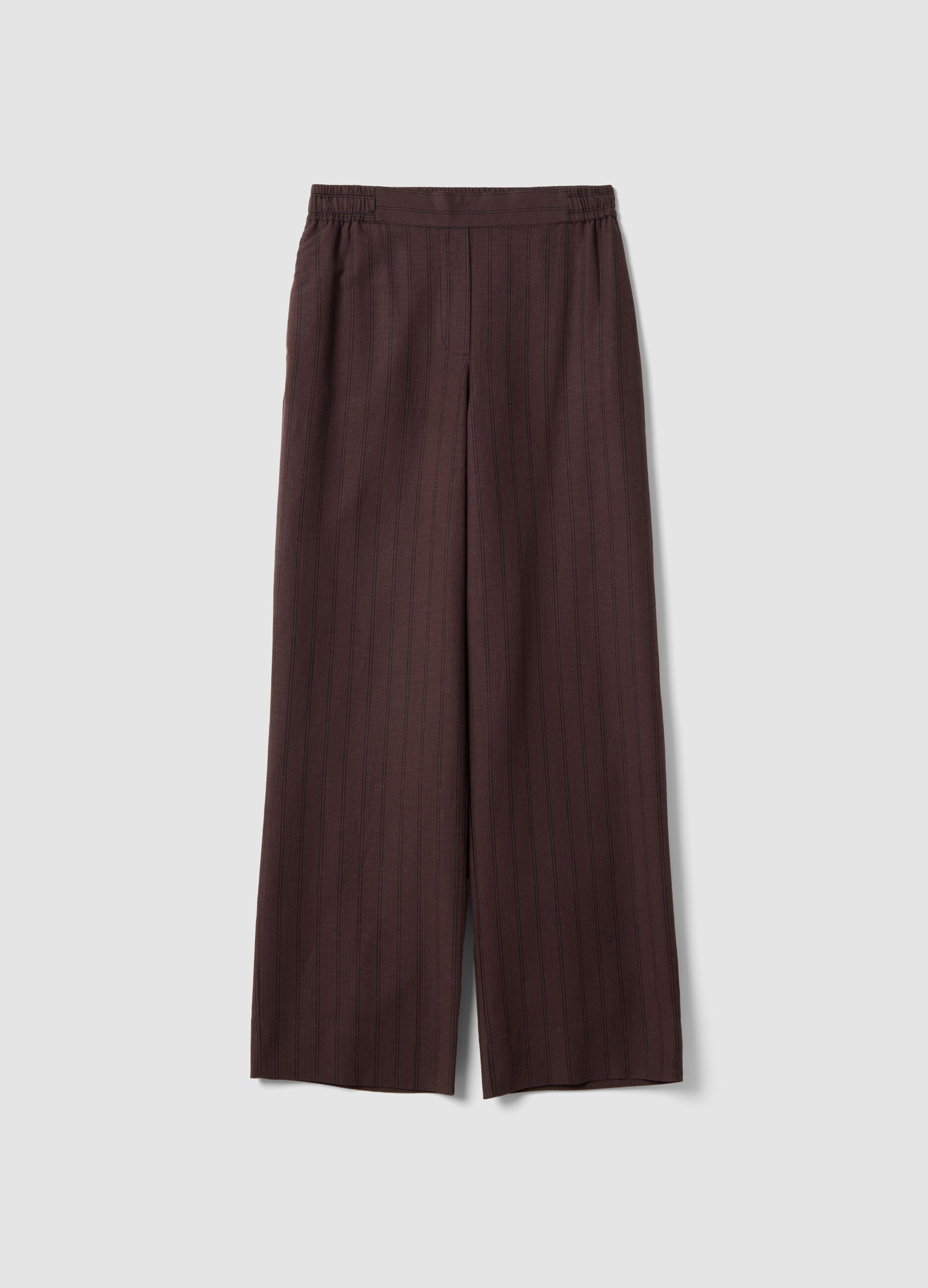 Braune gestreifte Viskose-Mix Hose mit weitem Bein