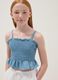 Sky-blue pure cotton top with ruching_0