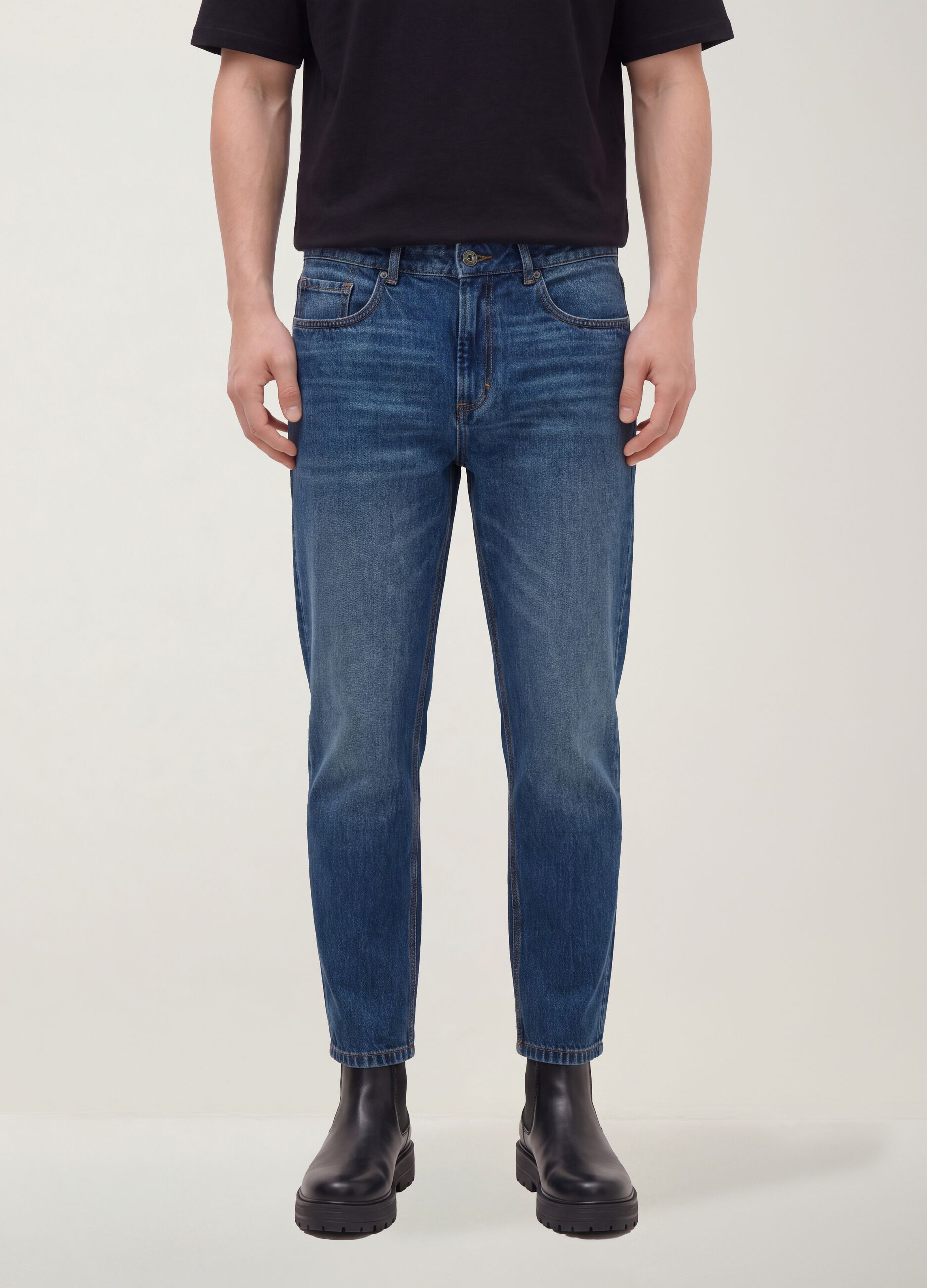 Pure cotton denim jeans, regular tapered fit