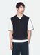 Blue cropped pure cotton vest with deep V-neck_0